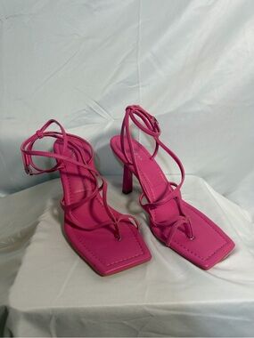 Guess Hot Pink Strappy Square-Toe Stiletto Heels
